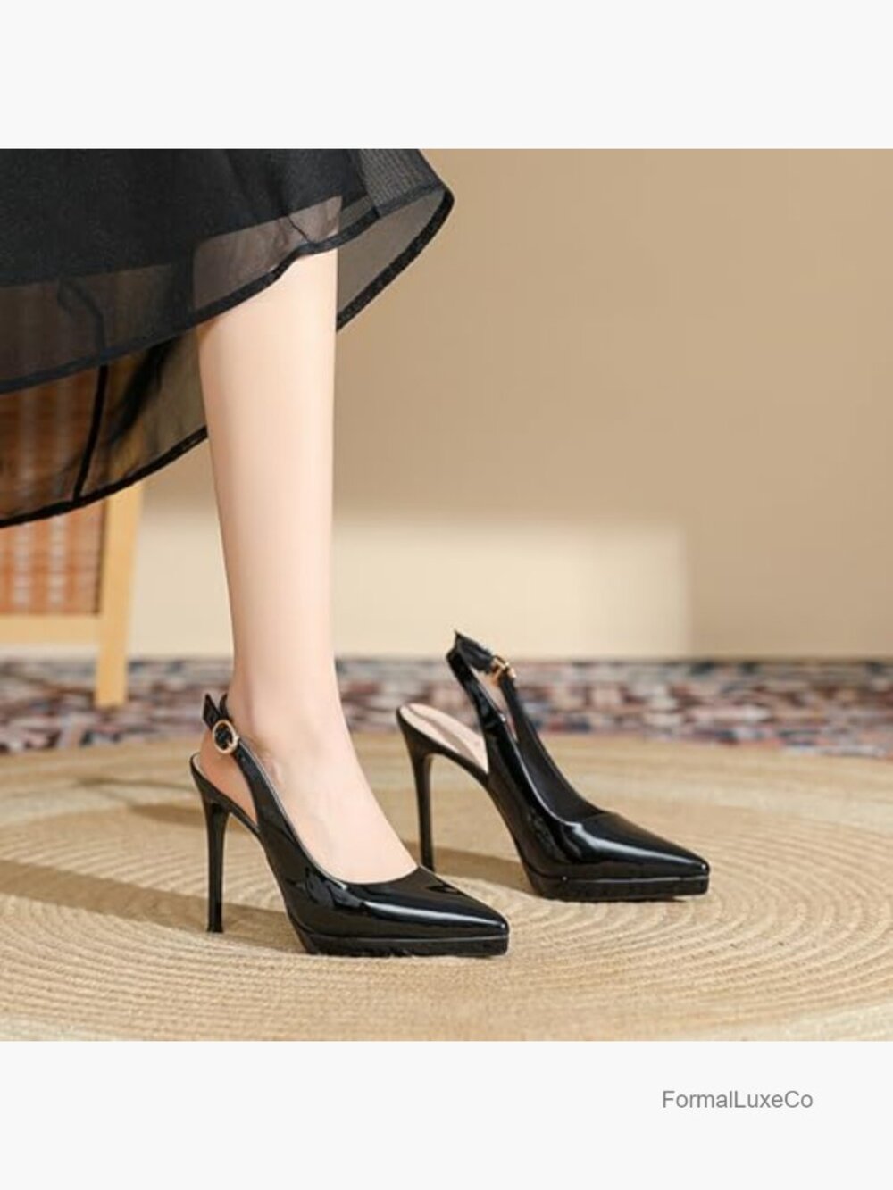 Patent Leather Slingback Stiletto Pumps Pointed Toe Party Heels - Picture 6 of 6